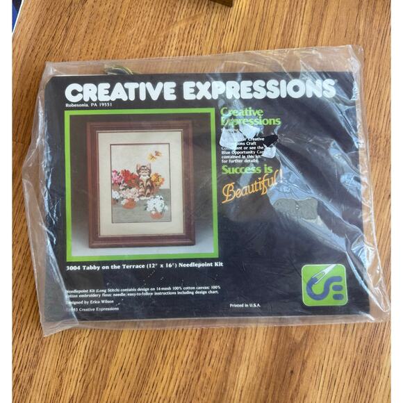 Vtg Creative Expressions Tabby on Terrace Needlepoint Kit Cat Kitten 3004 16x12 - Picture 2 of 4